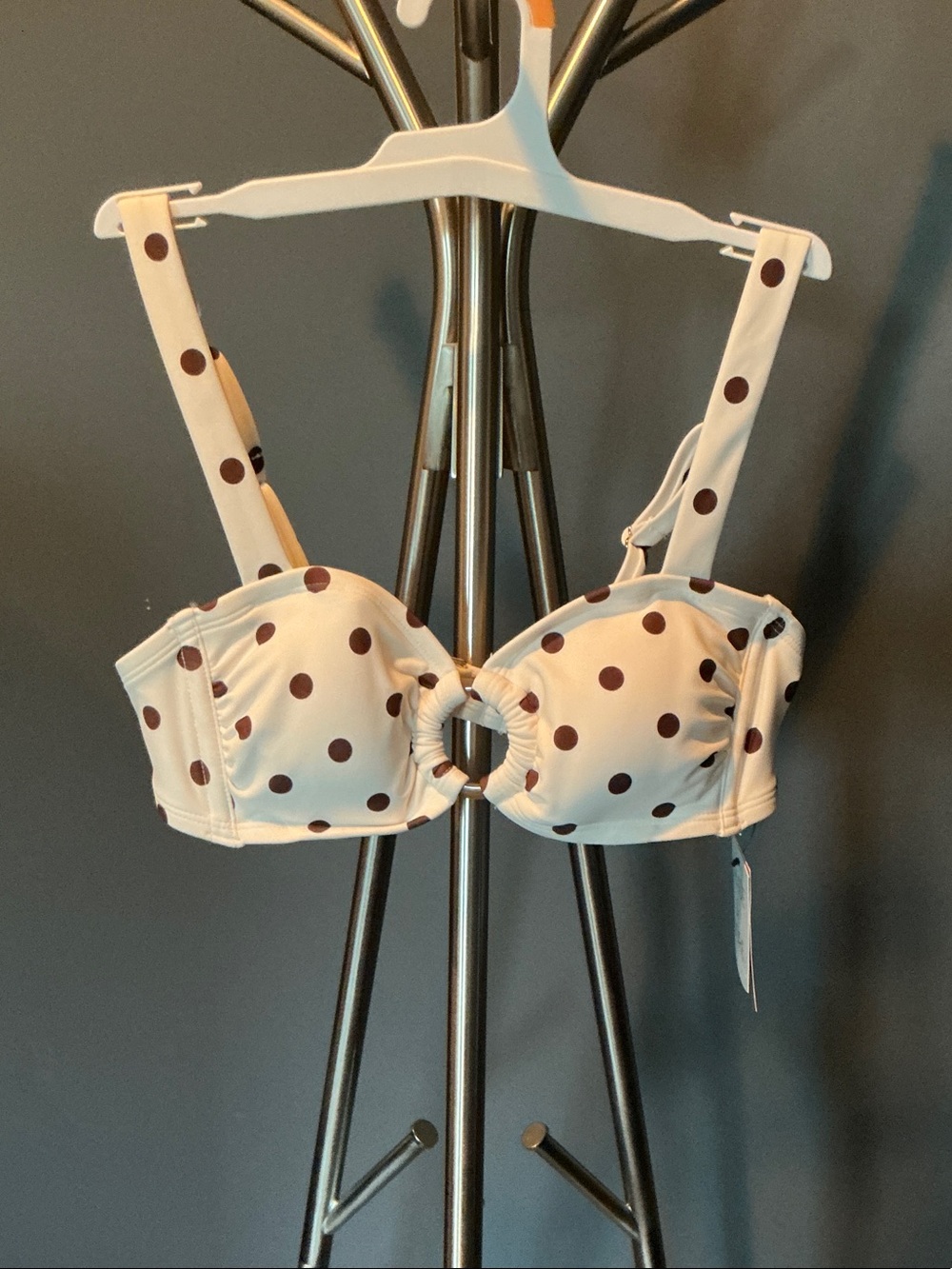 White Bikini Top with Brown Polka Dots